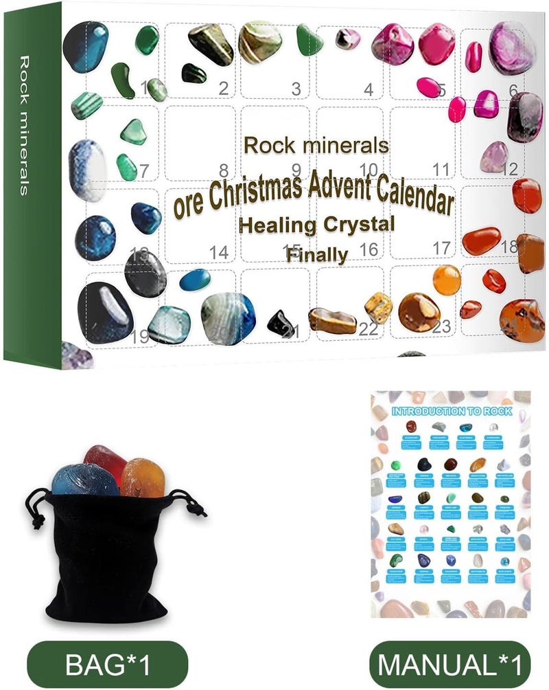 woobles Advent Calendar 2021, 24 Days Christmas Countdown Calendar Rock Mineral Dig Kit Novelty Toy Surprises For Kids With 24 Pcs Gemstones, Healing Crystal Advent Calendar Kids - Image 3